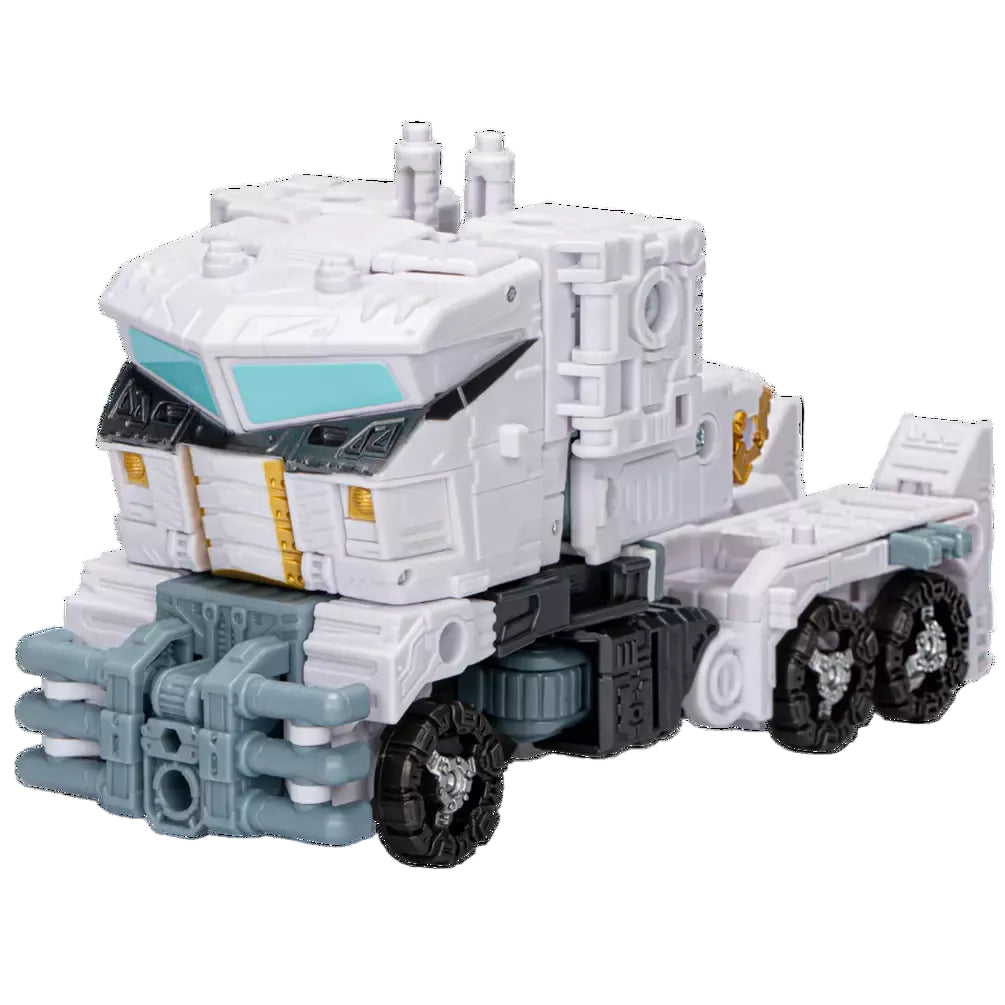 Toy robot in truck form on a white background