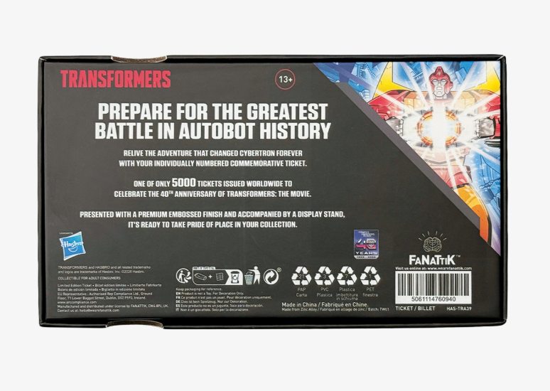 Transformers: The Movie – Limited Edition 40th Anniversary Metal Replica Movie Ticket