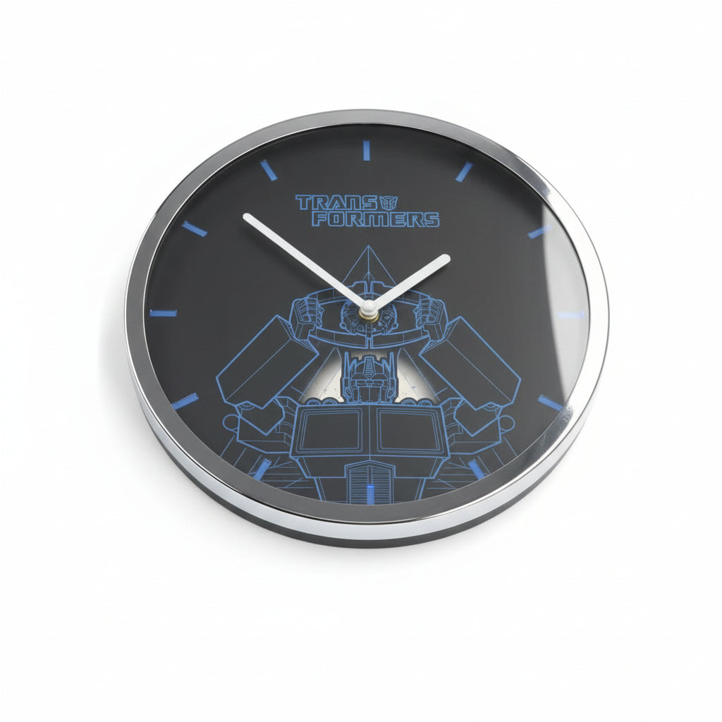 Transformers-themed wall clock on a gray surface