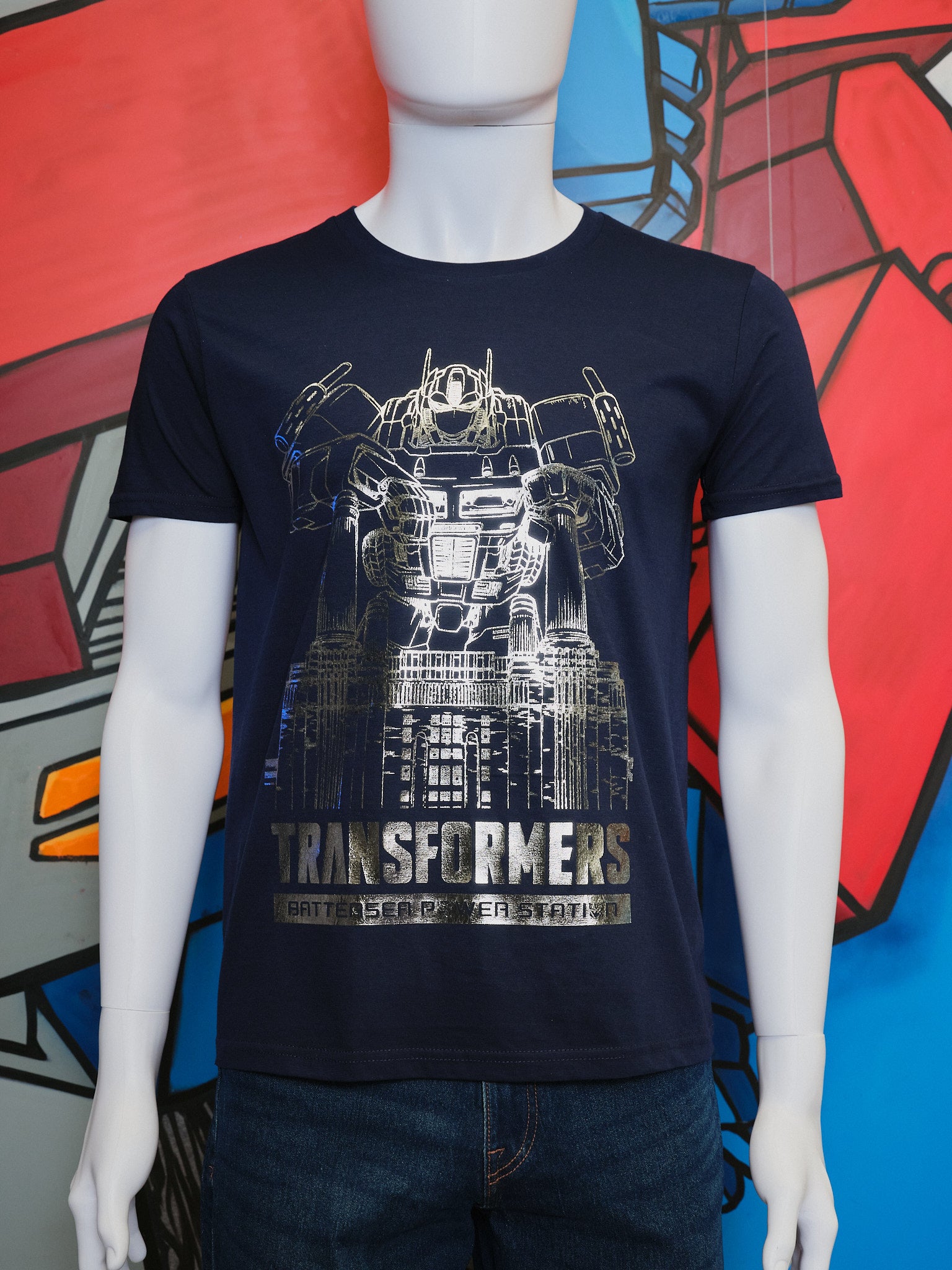 Optimus Prime Battersea Comic Issue #1 Metallic Silver T-Shirt (Navy)