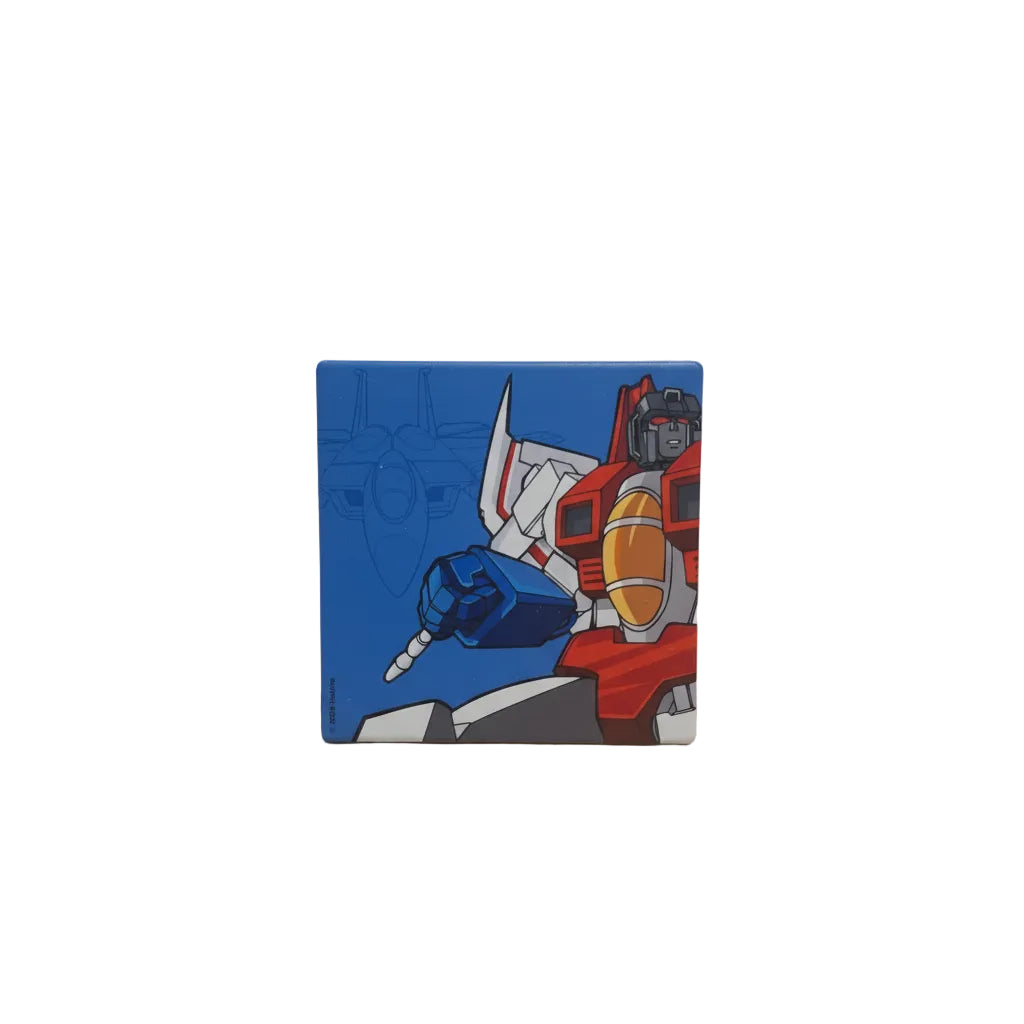 Toy robot figure on a blue background